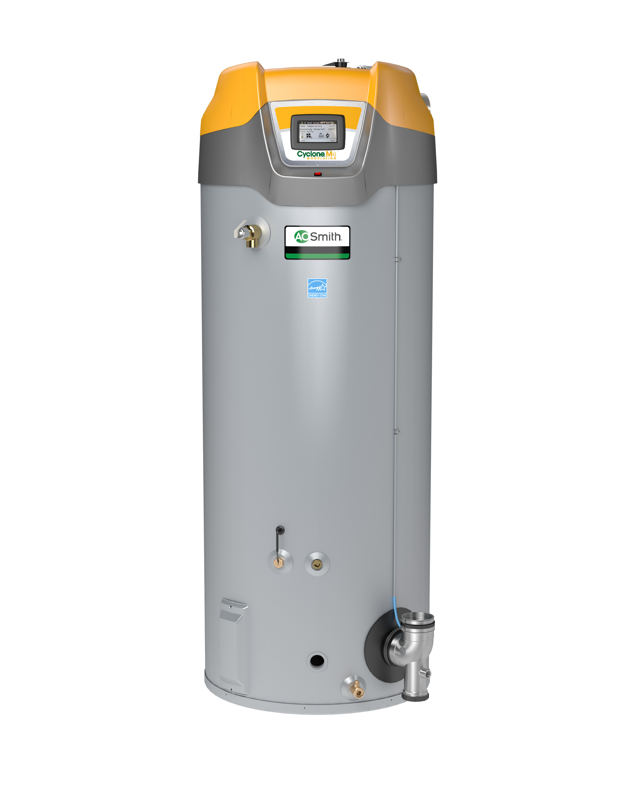 AO SMITH BTH-300A-LP: 119 GALLON, 300,000-BTU, UP TO 96% THERMAL EFFICIENCY, ASME, 4" VENT, LP (LIQUID PROPANE) CYCLONE Mxi MODULATING COMMERCIAL GAS WATER HEATER